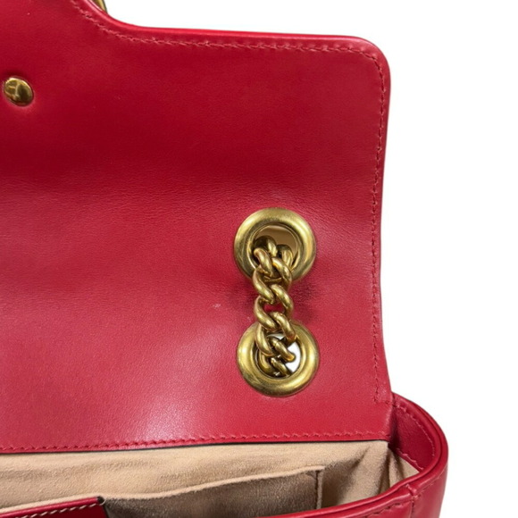 GUCCI Red Leather GG Marmont Shoulder Bag - Picture 7 of 10